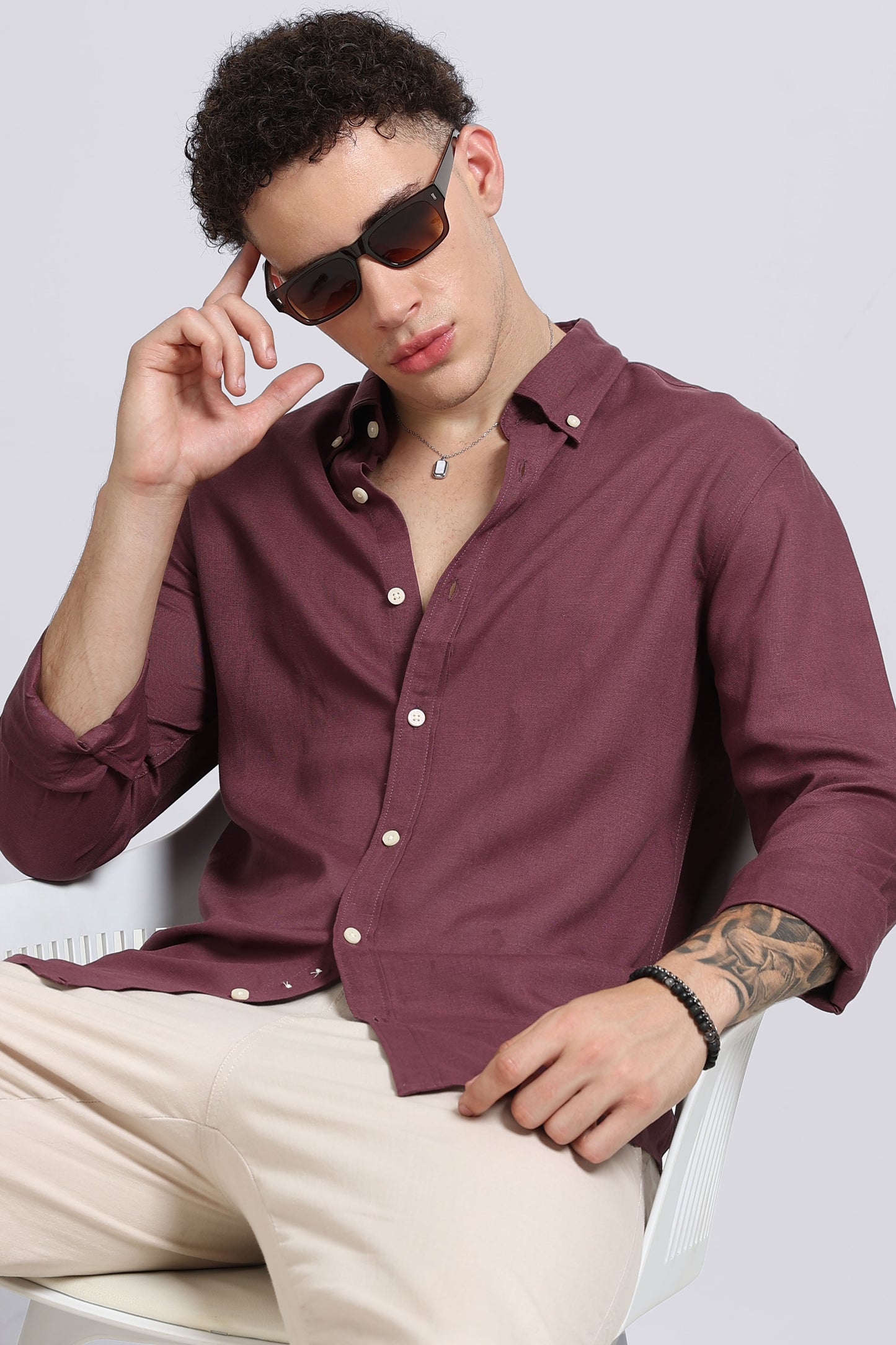 Viscose Linen Slim Fit Shirt Purple