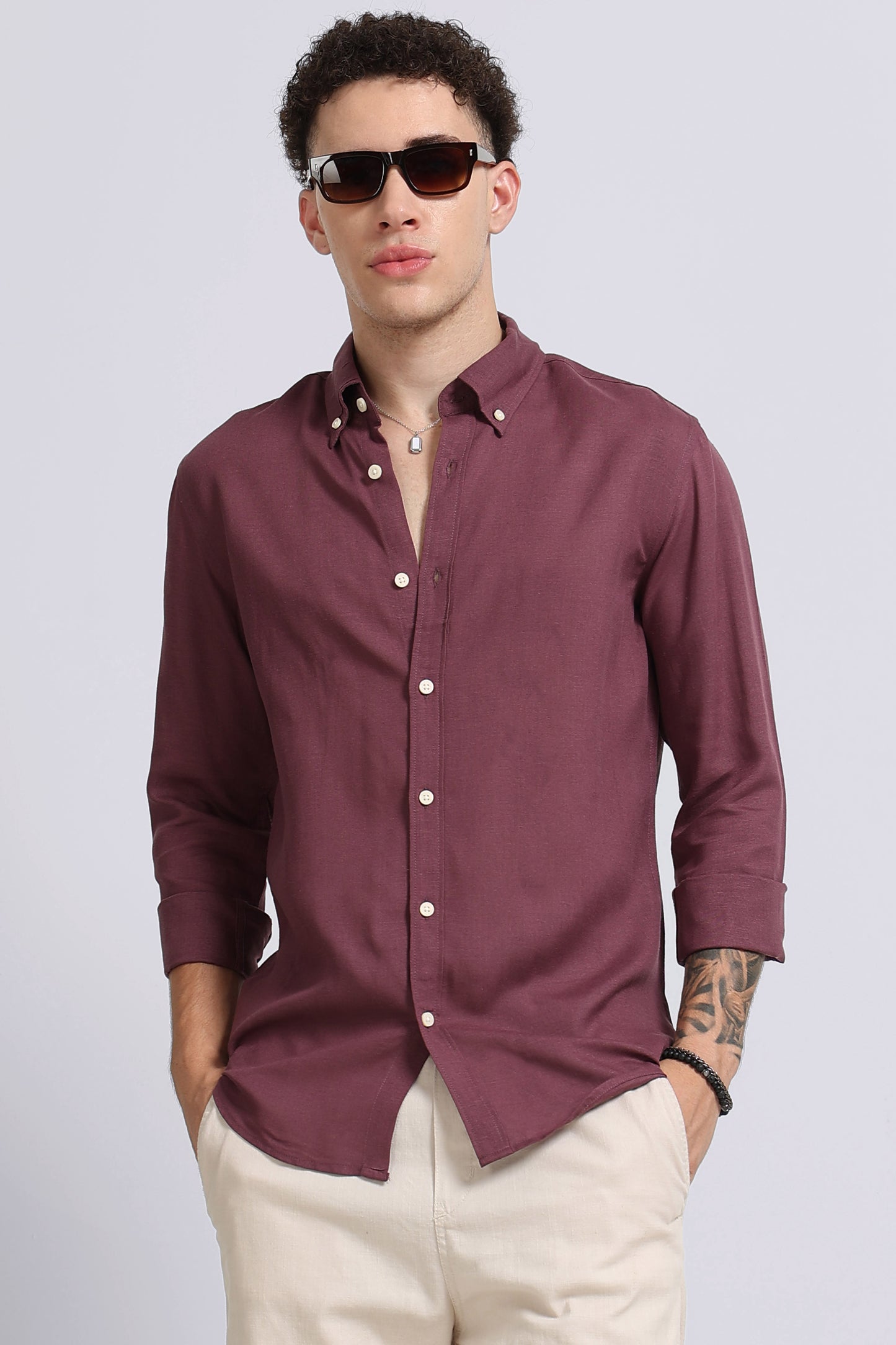Viscose Linen Slim Fit Shirt Purple