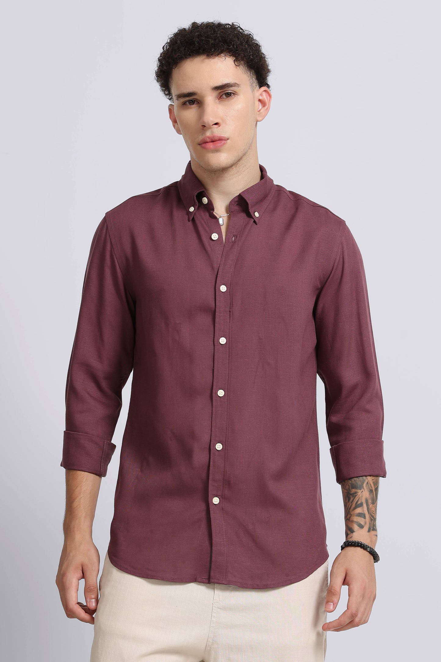 Viscose Linen Slim Fit Shirt Purple