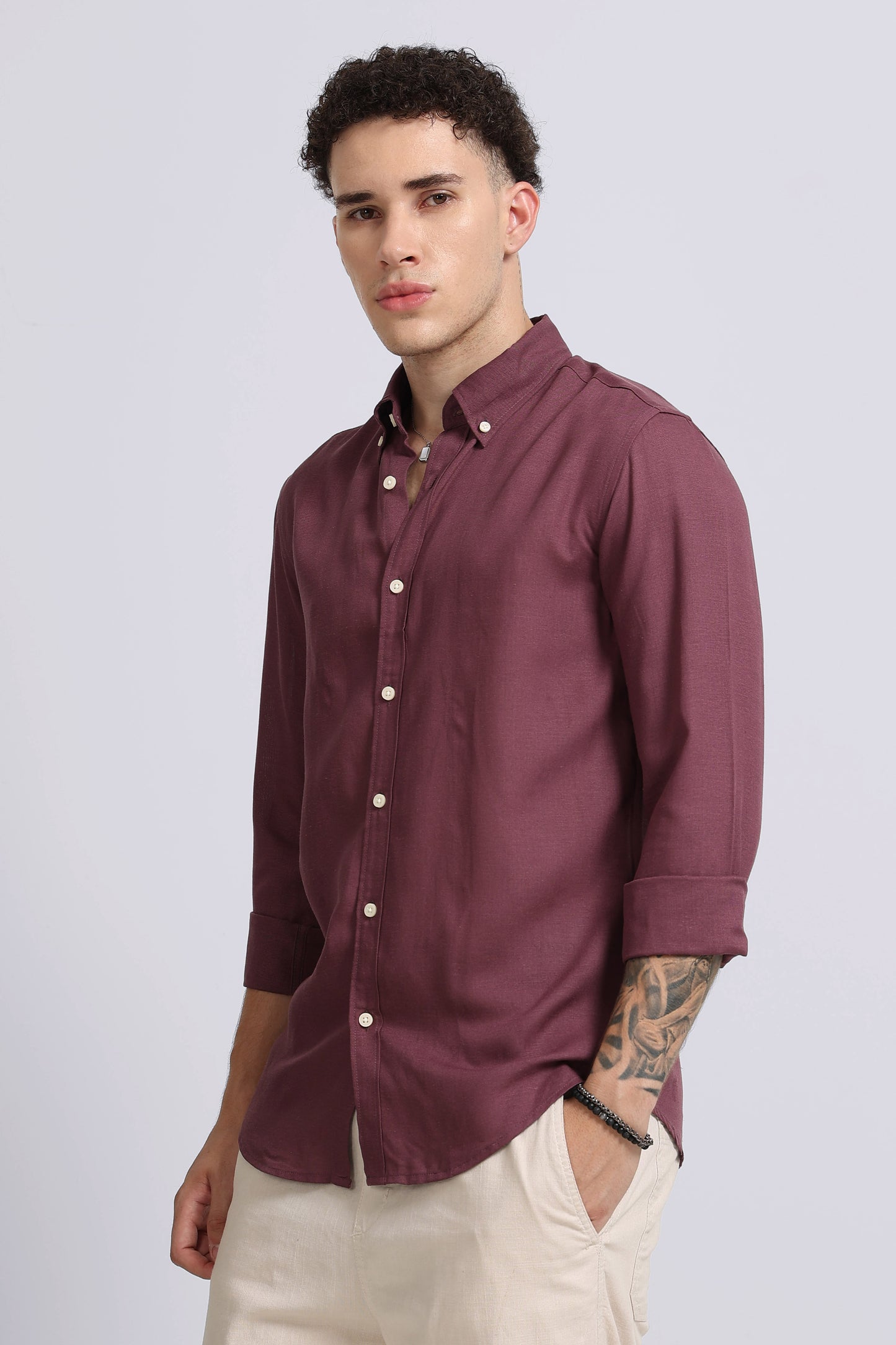 Viscose Linen Slim Fit Shirt Purple