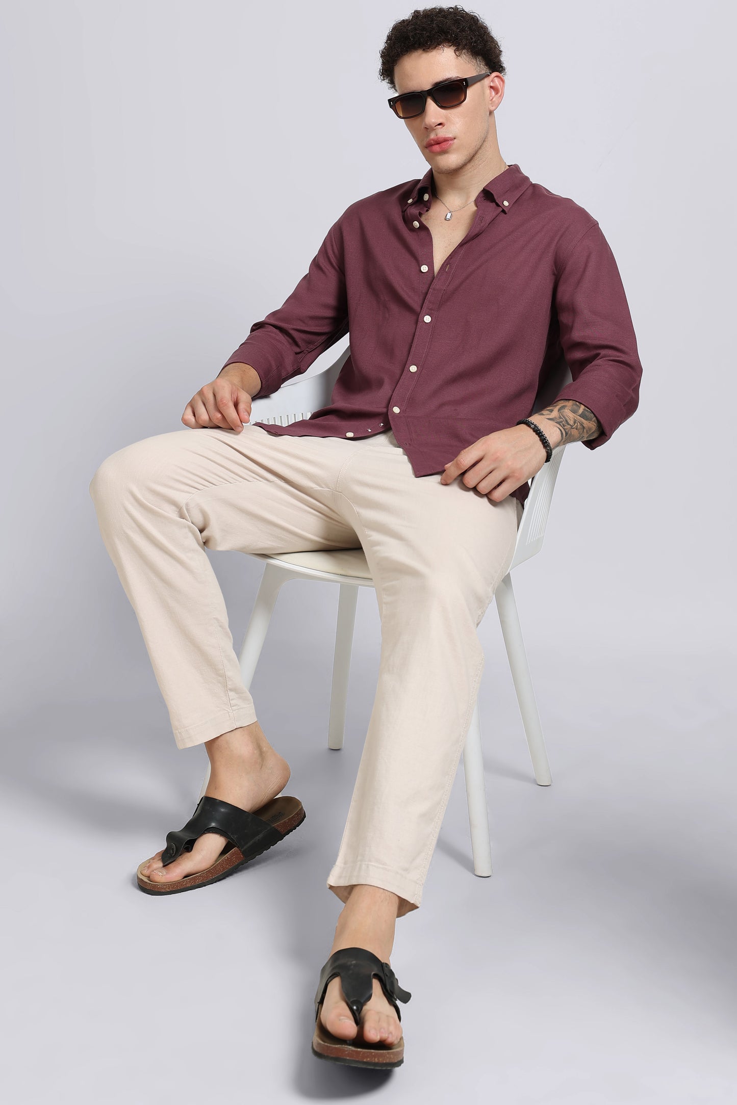 Viscose Linen Slim Fit Shirt Purple