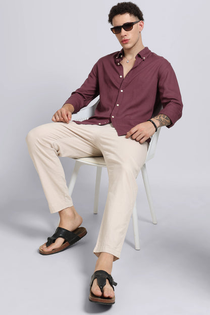 Viscose Linen Slim Fit Shirt Purple
