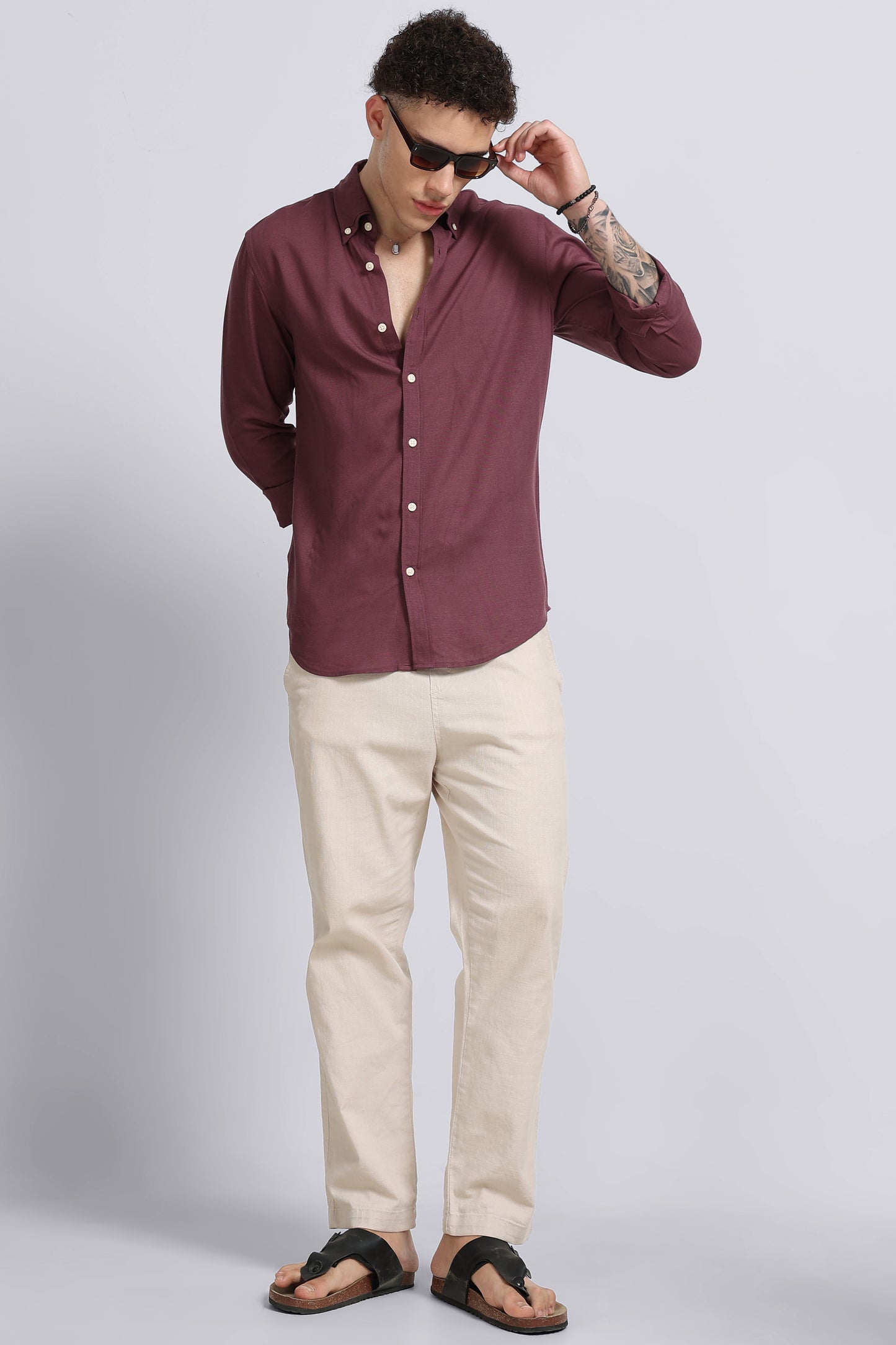 Viscose Linen Slim Fit Shirt Purple