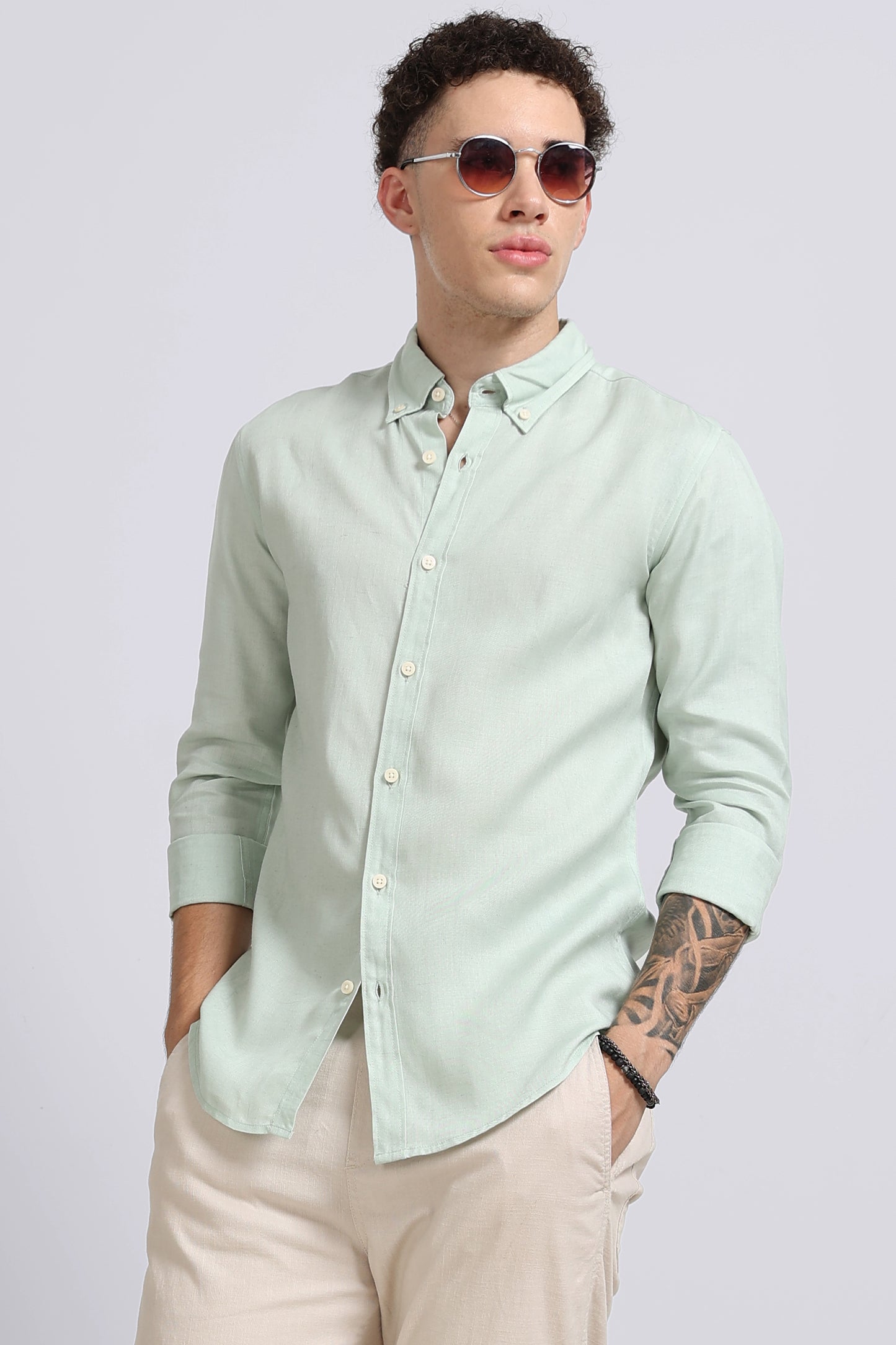 Viscose Linen Slim Fit Shirt Lt Green