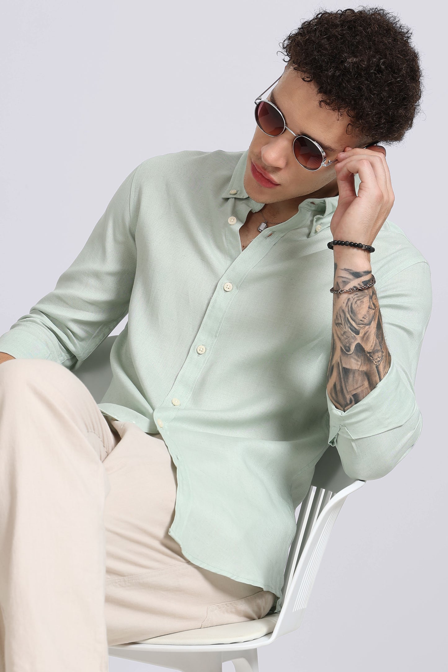 Viscose Linen Slim Fit Shirt Lt Green