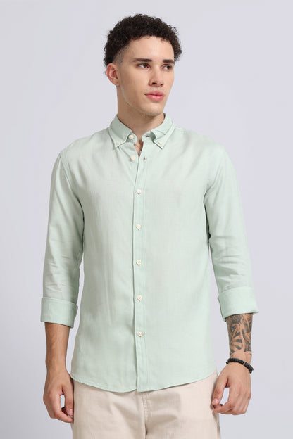 Viscose Linen Slim Fit Shirt Lt Green