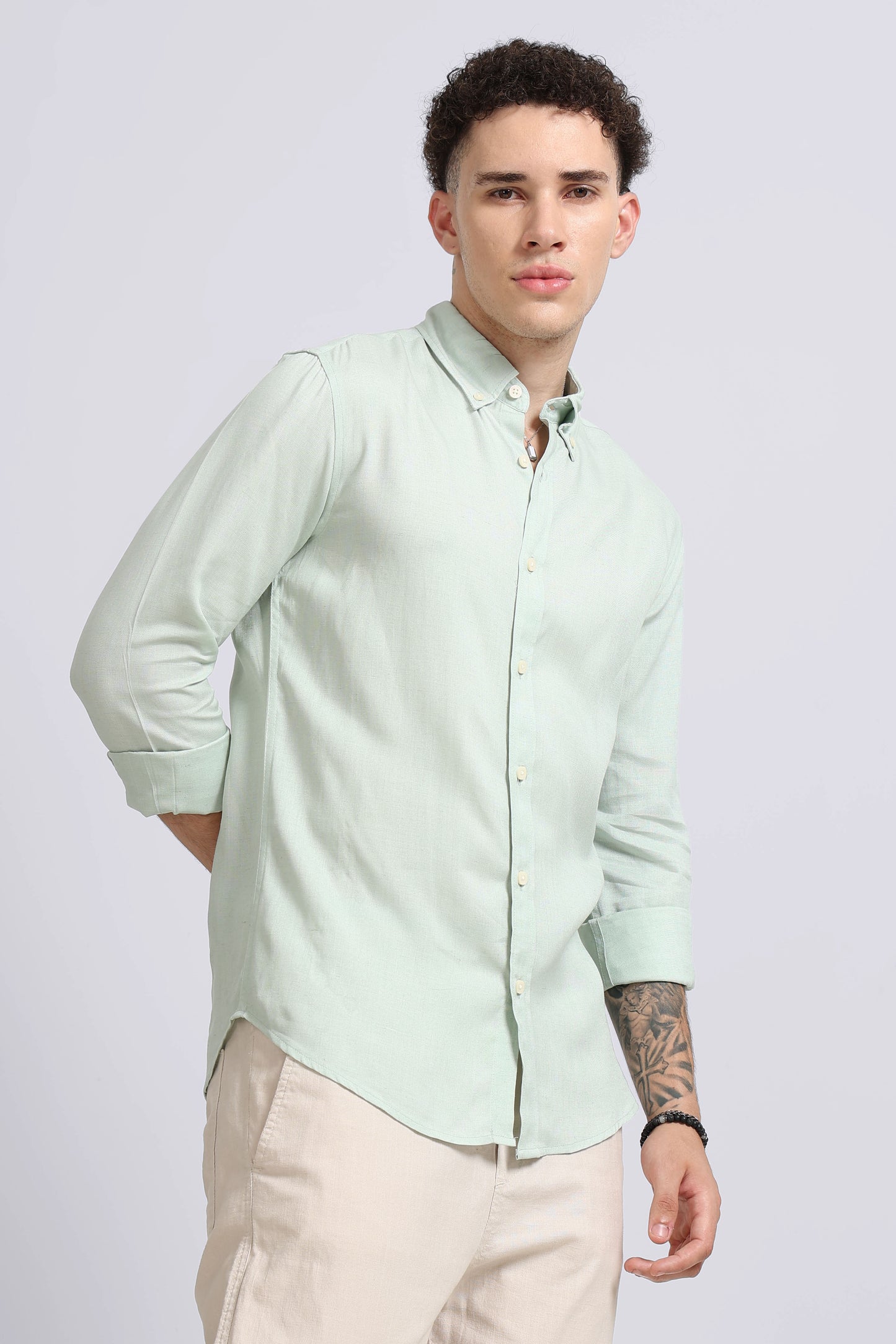 Viscose Linen Slim Fit Shirt Lt Green