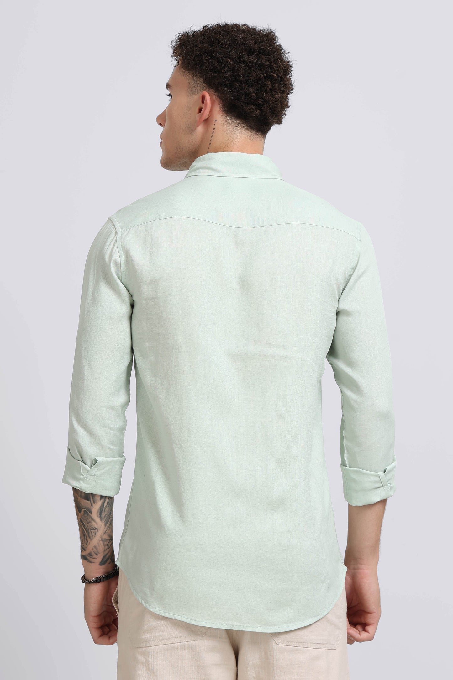 Viscose Linen Slim Fit Shirt Lt Green