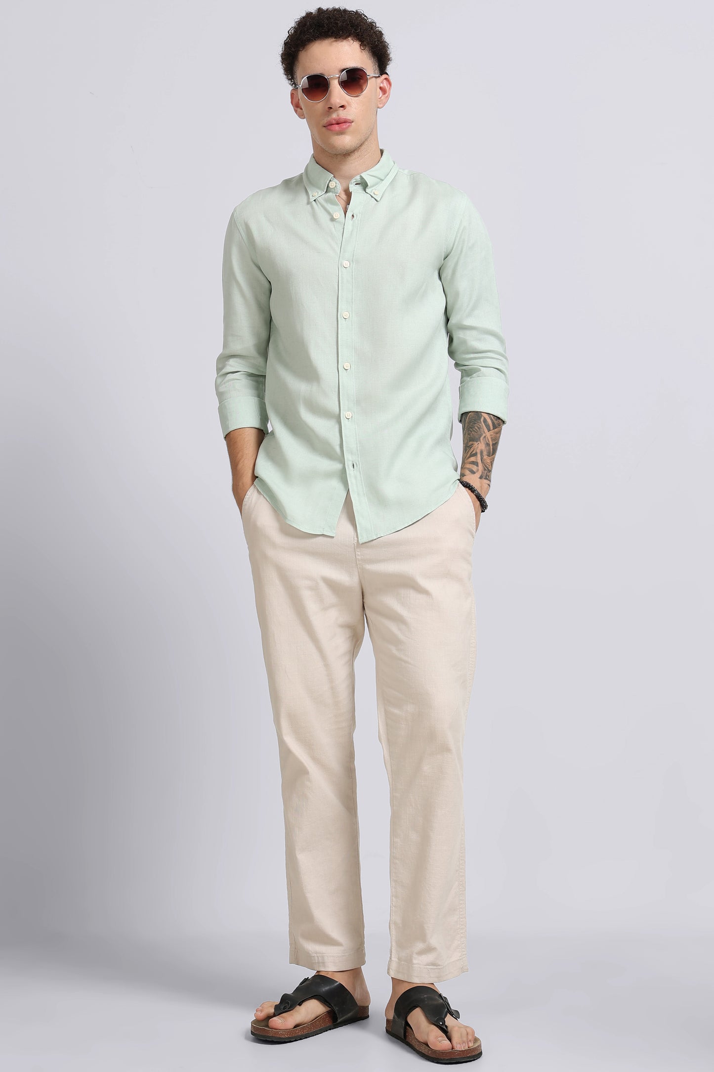 Viscose Linen Slim Fit Shirt Lt Green