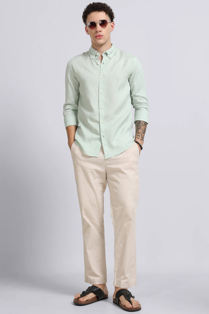 Viscose Linen Slim Fit Shirt Lt Green