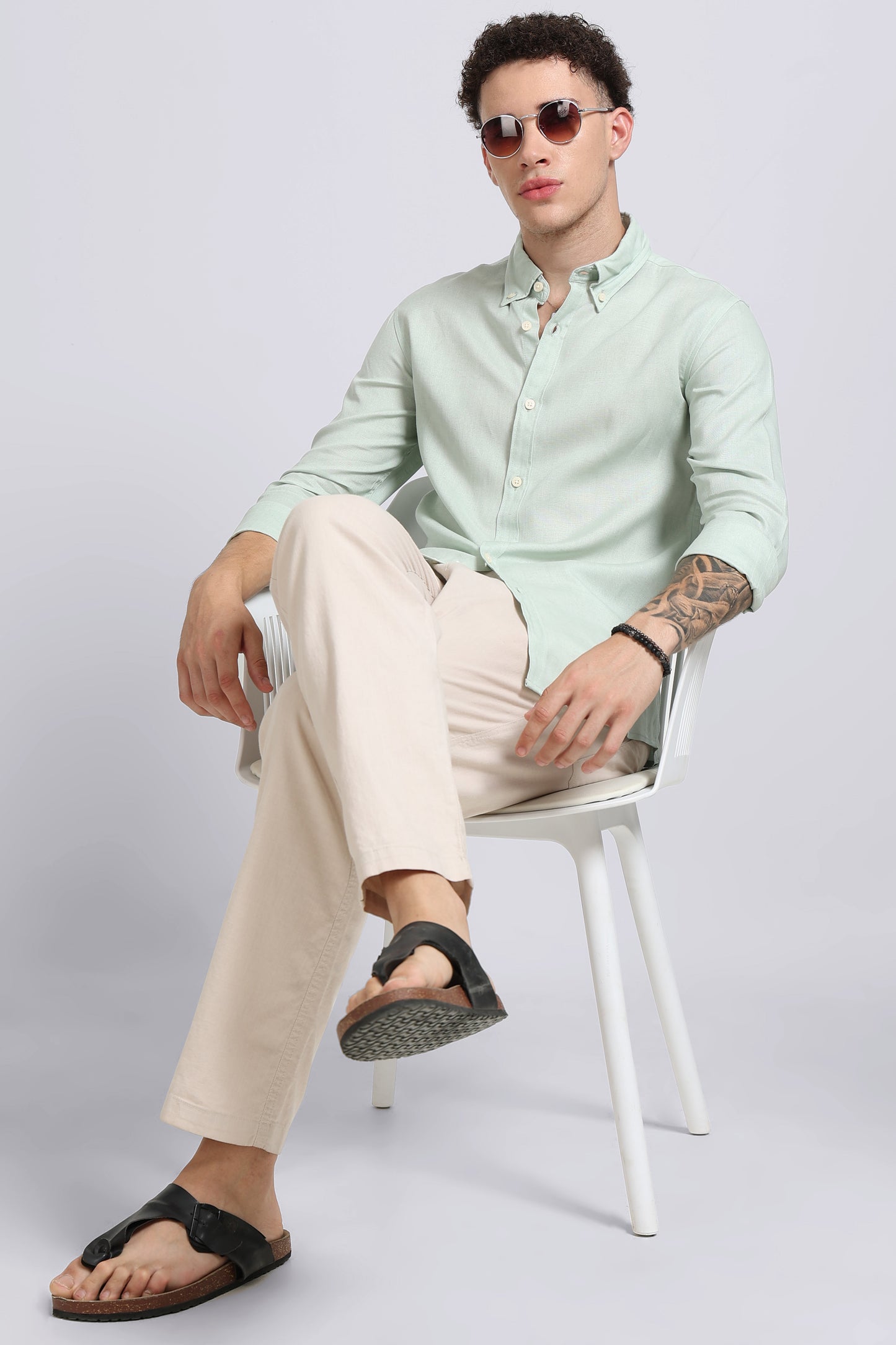 Viscose Linen Slim Fit Shirt Lt Green