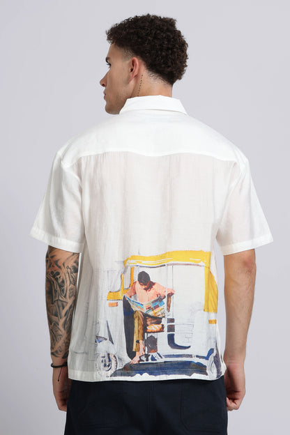 "Catching Up" Oversized Print Shirt