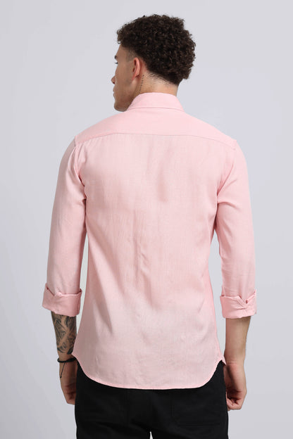 Viscose Linen Slim Fit Shirt Lt Pink