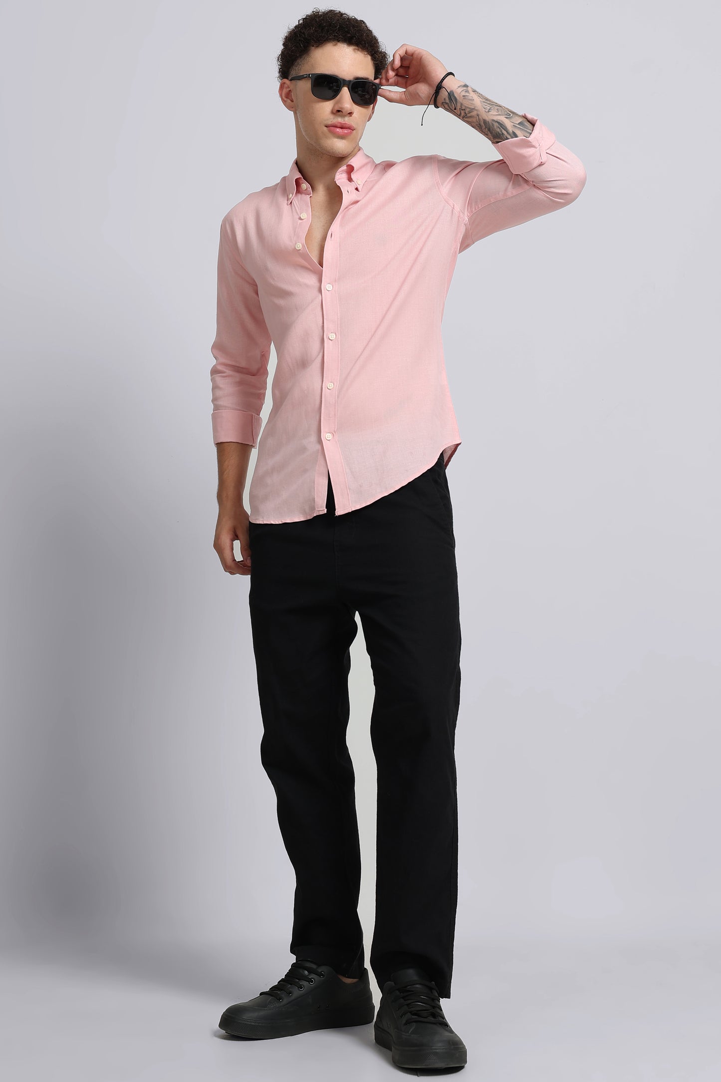 Viscose Linen Slim Fit Shirt Lt Pink