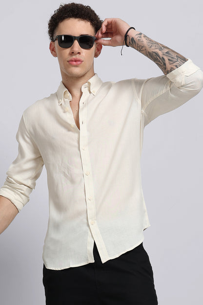 Viscose Linen Slim Fit Shirt Off White