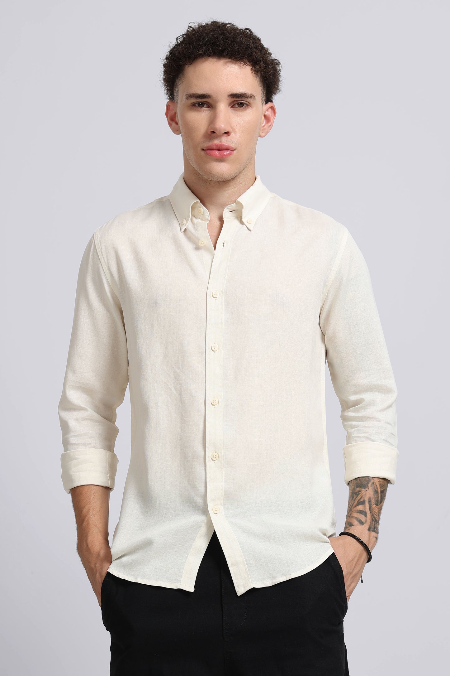 Viscose Linen Slim Fit Shirt Off White