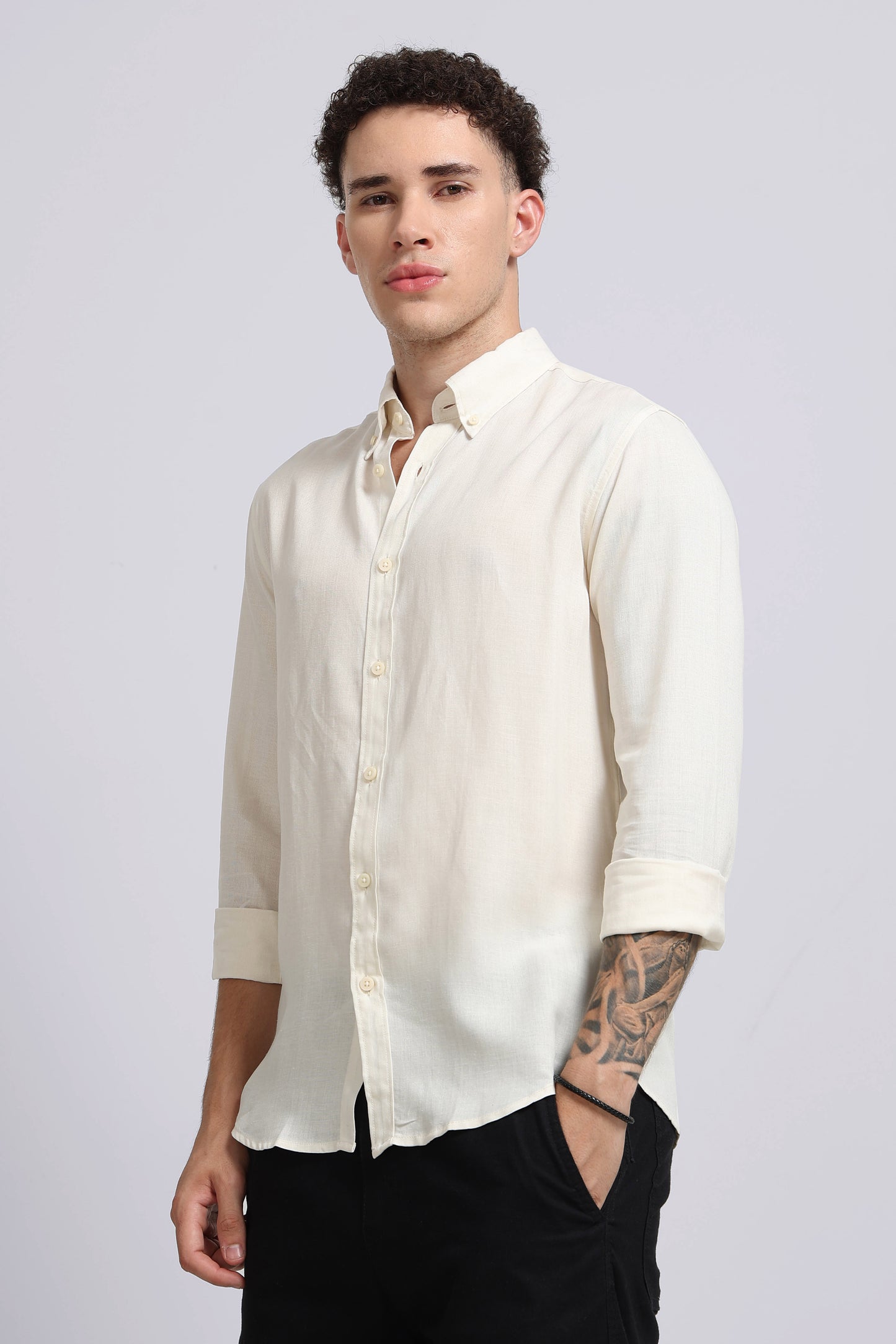 Viscose Linen Slim Fit Shirt Off White