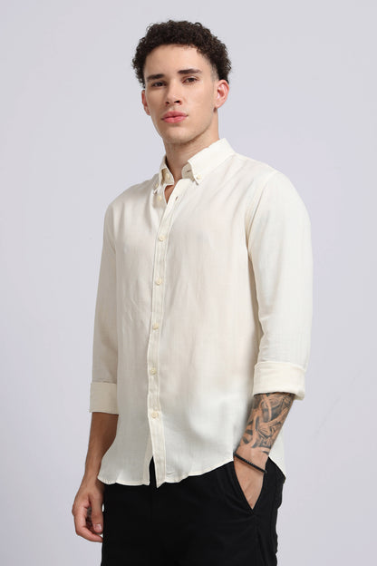 Viscose Linen Slim Fit Shirt Off White