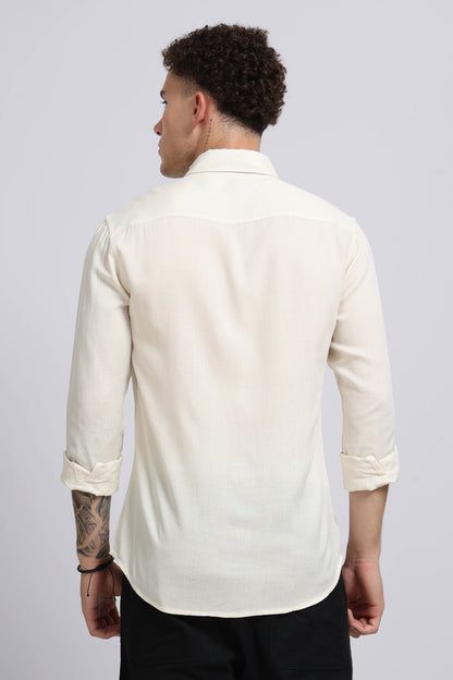 Viscose Linen Slim Fit Shirt Off White