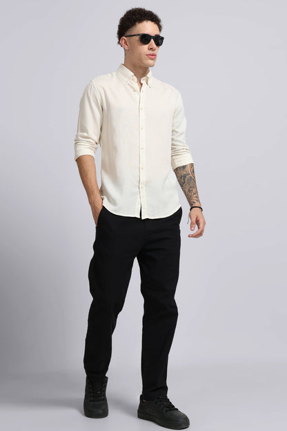 Viscose Linen Slim Fit Shirt Off White