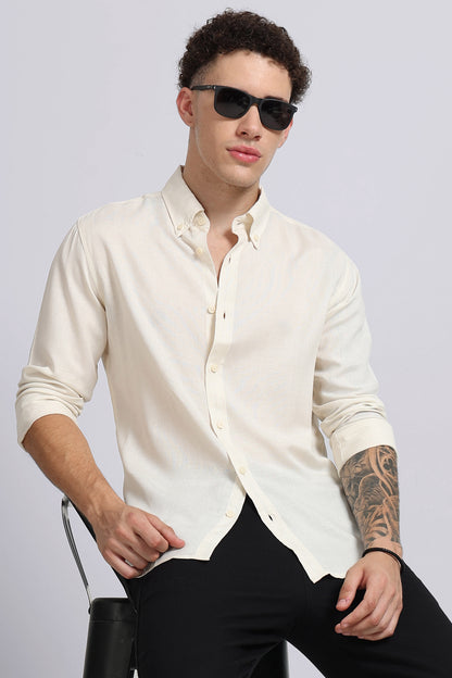 Viscose Linen Slim Fit Shirt Off White