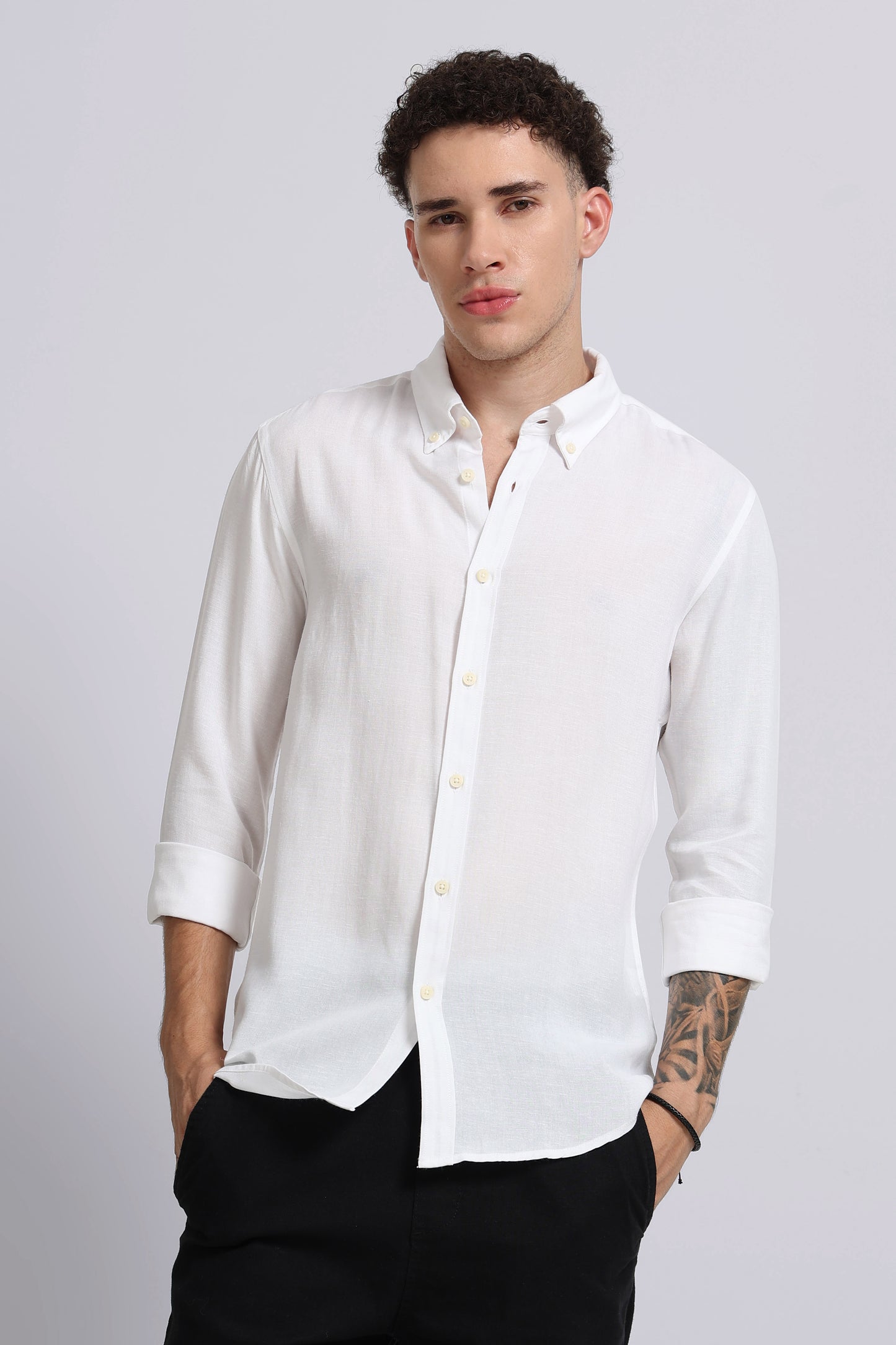 Viscose Linen Slim Fit Shirt White