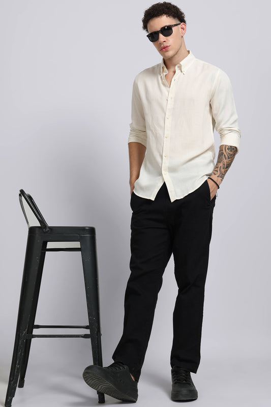 Viscose Linen Slim Fit Shirt Off White