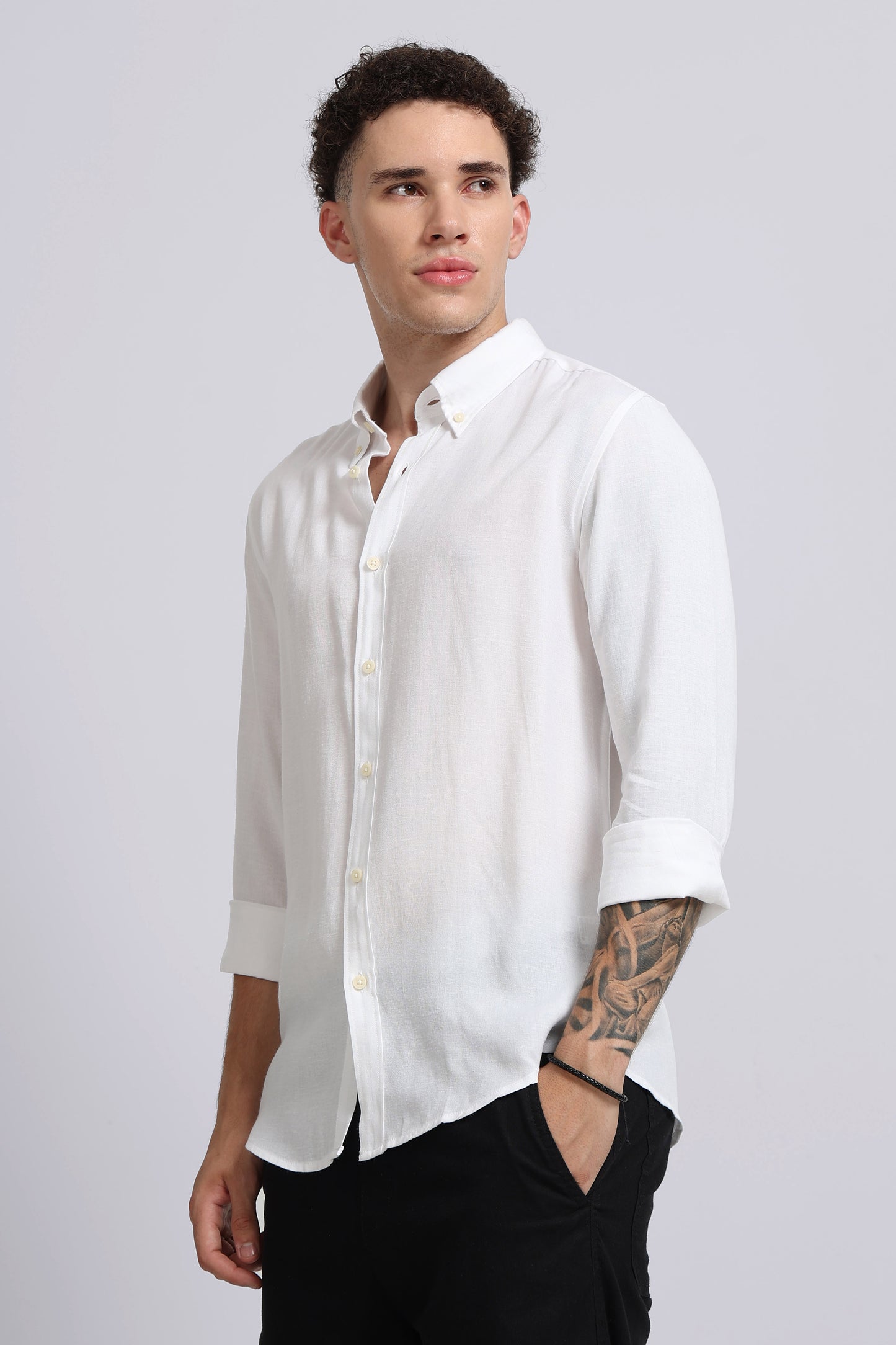 Viscose Linen Slim Fit Shirt White