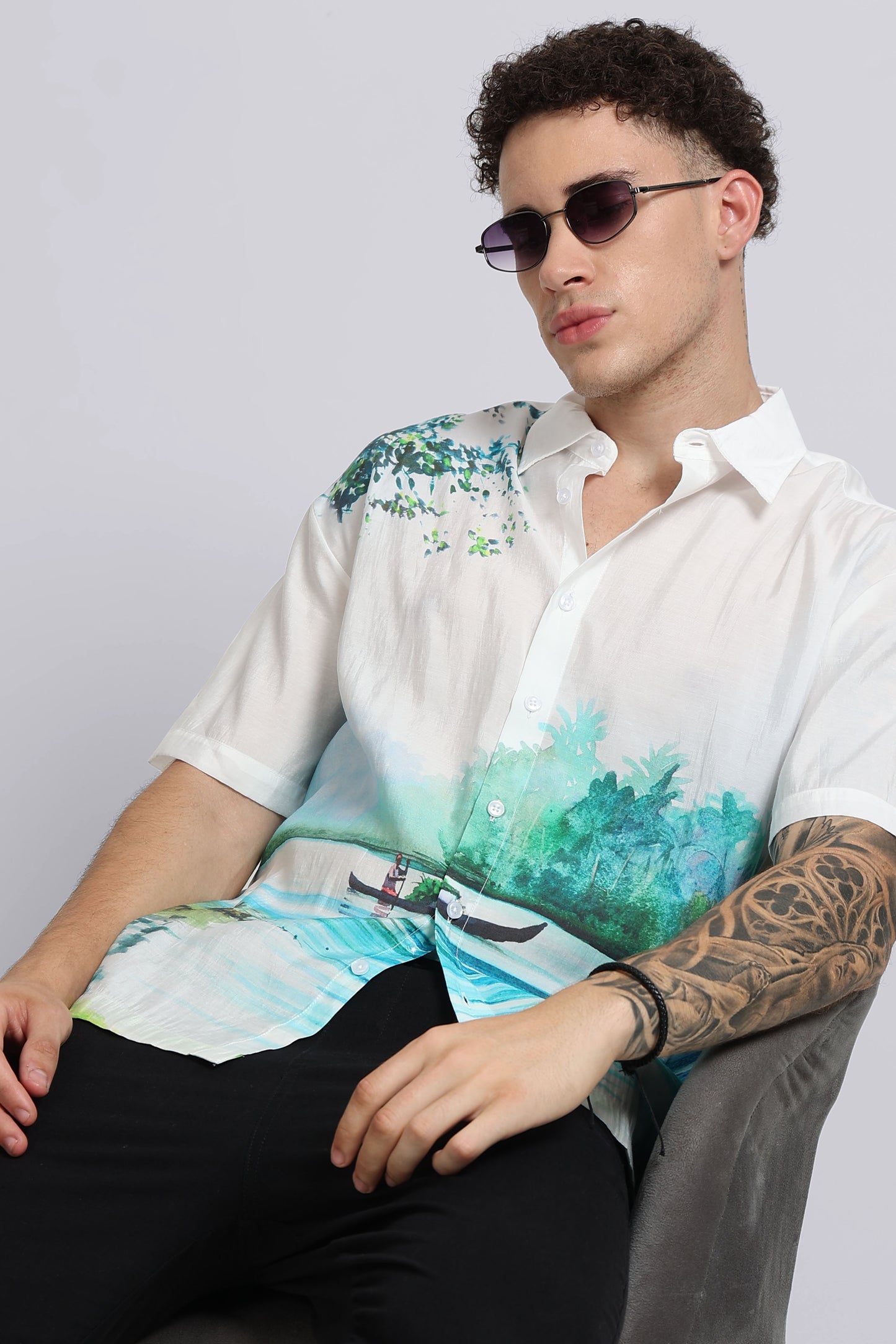 "Floating Along The Backwaters" Oversized Print Shirt