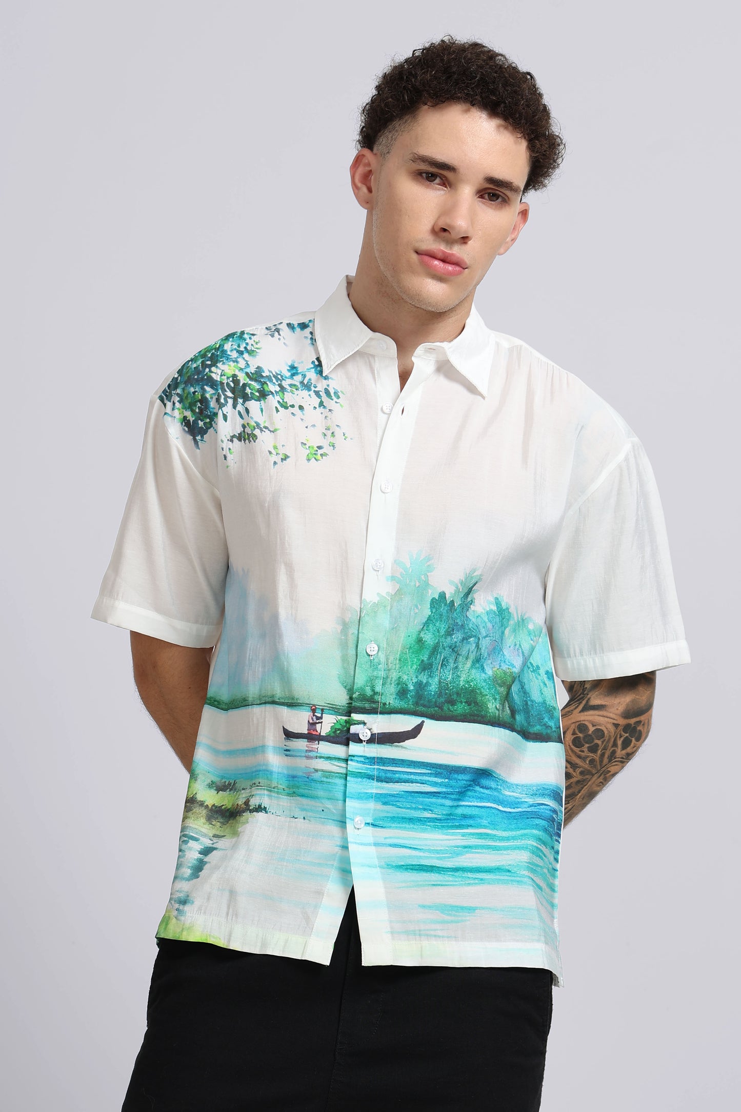 "Floating Along The Backwaters" Oversized Print Shirt