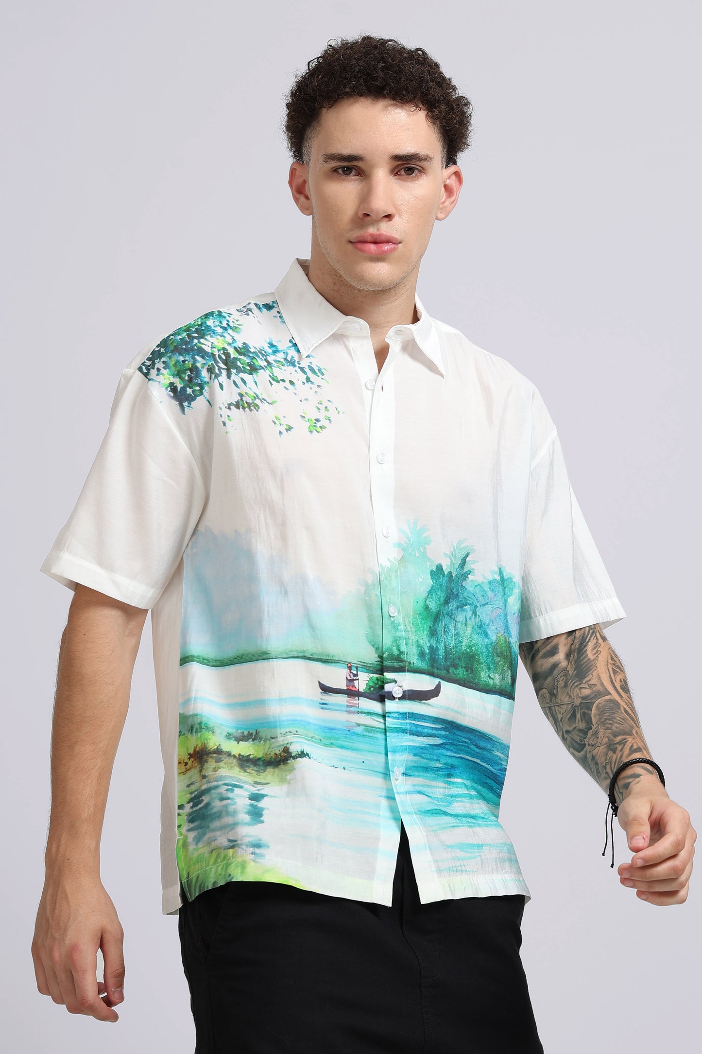 "Floating Along The Backwaters" Oversized Print Shirt