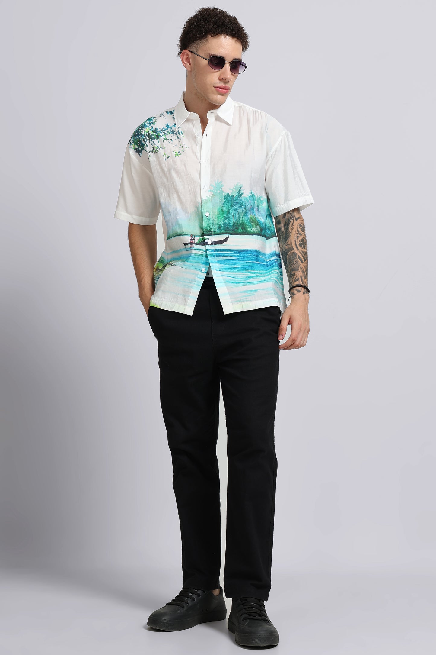 "Floating Along The Backwaters" Oversized Print Shirt