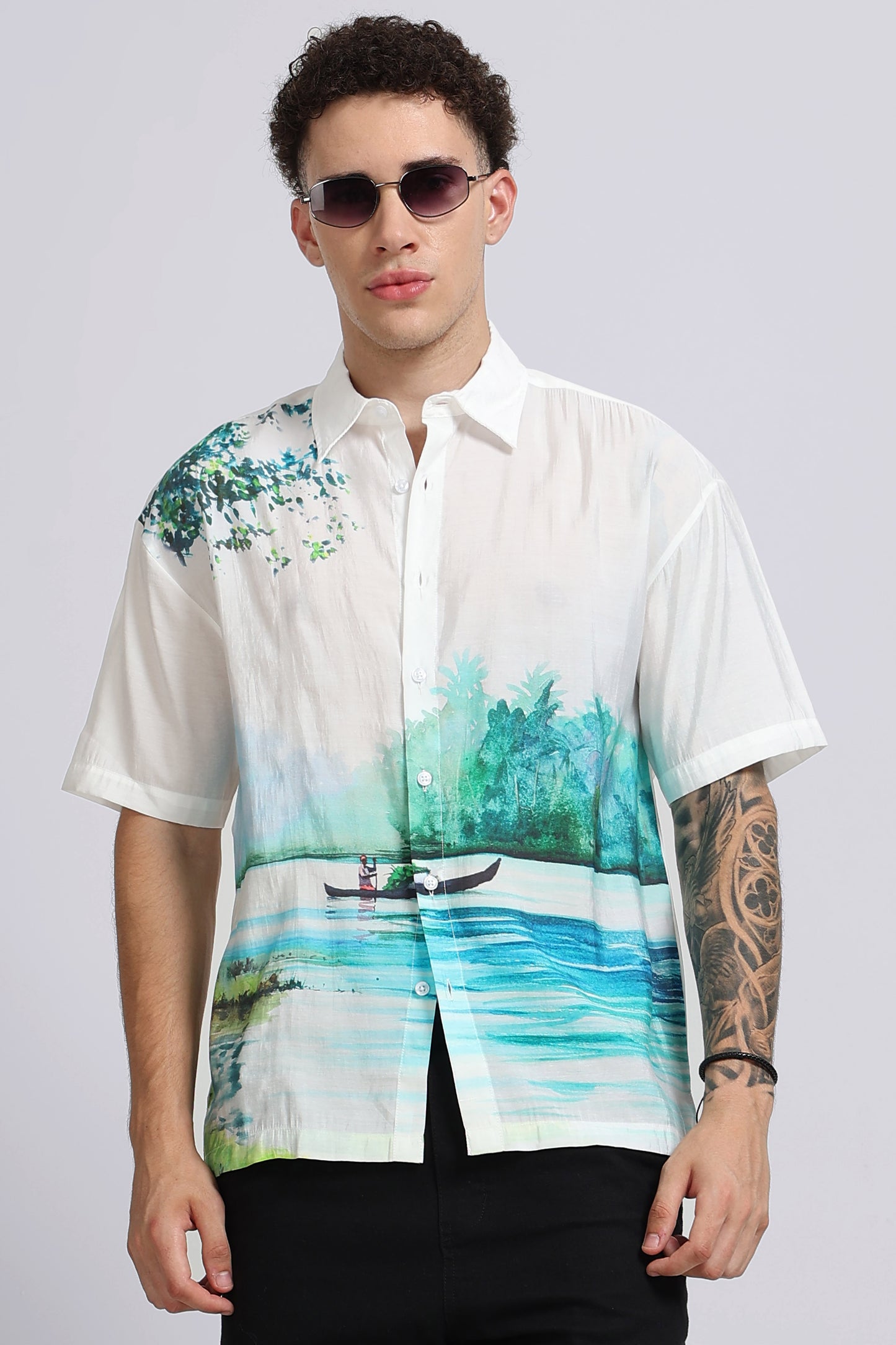 "Floating Along The Backwaters" Oversized Print Shirt