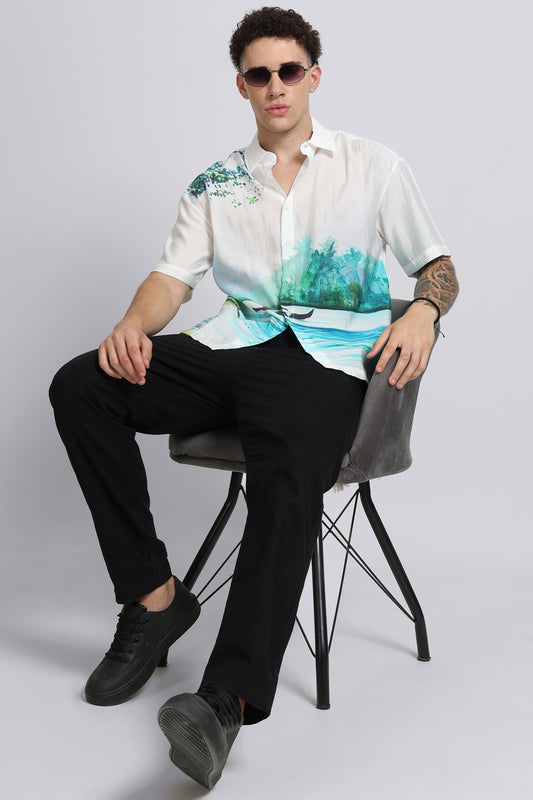 "Floating Along The Backwaters" Oversized Print Shirt