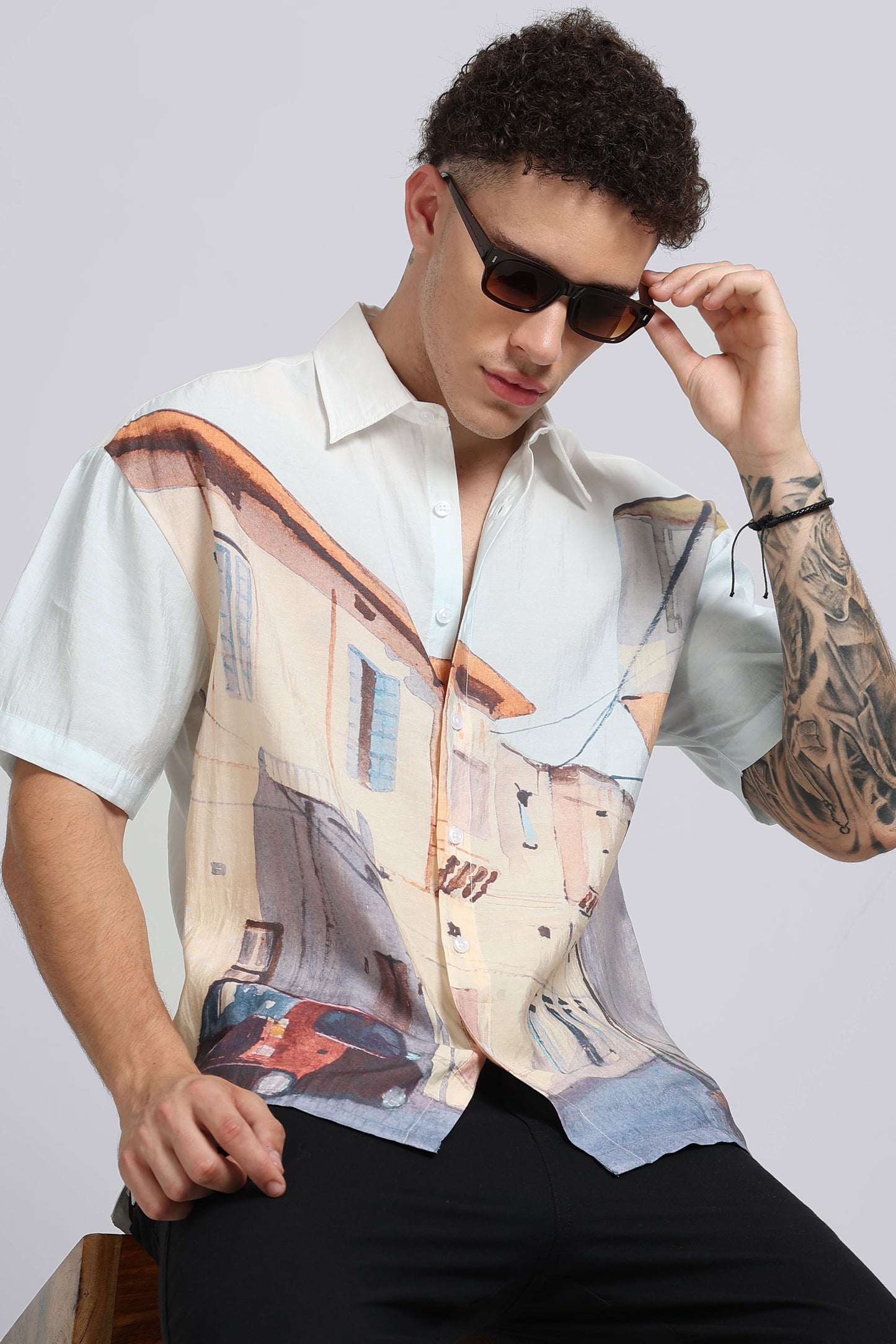 "Red Car" Oversized Print Shirt