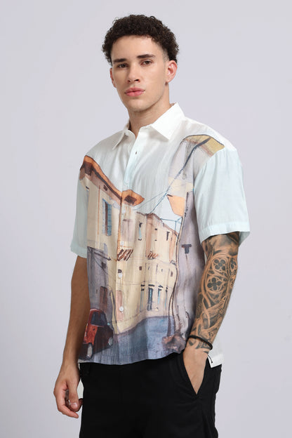"Red Car" Oversized Print Shirt