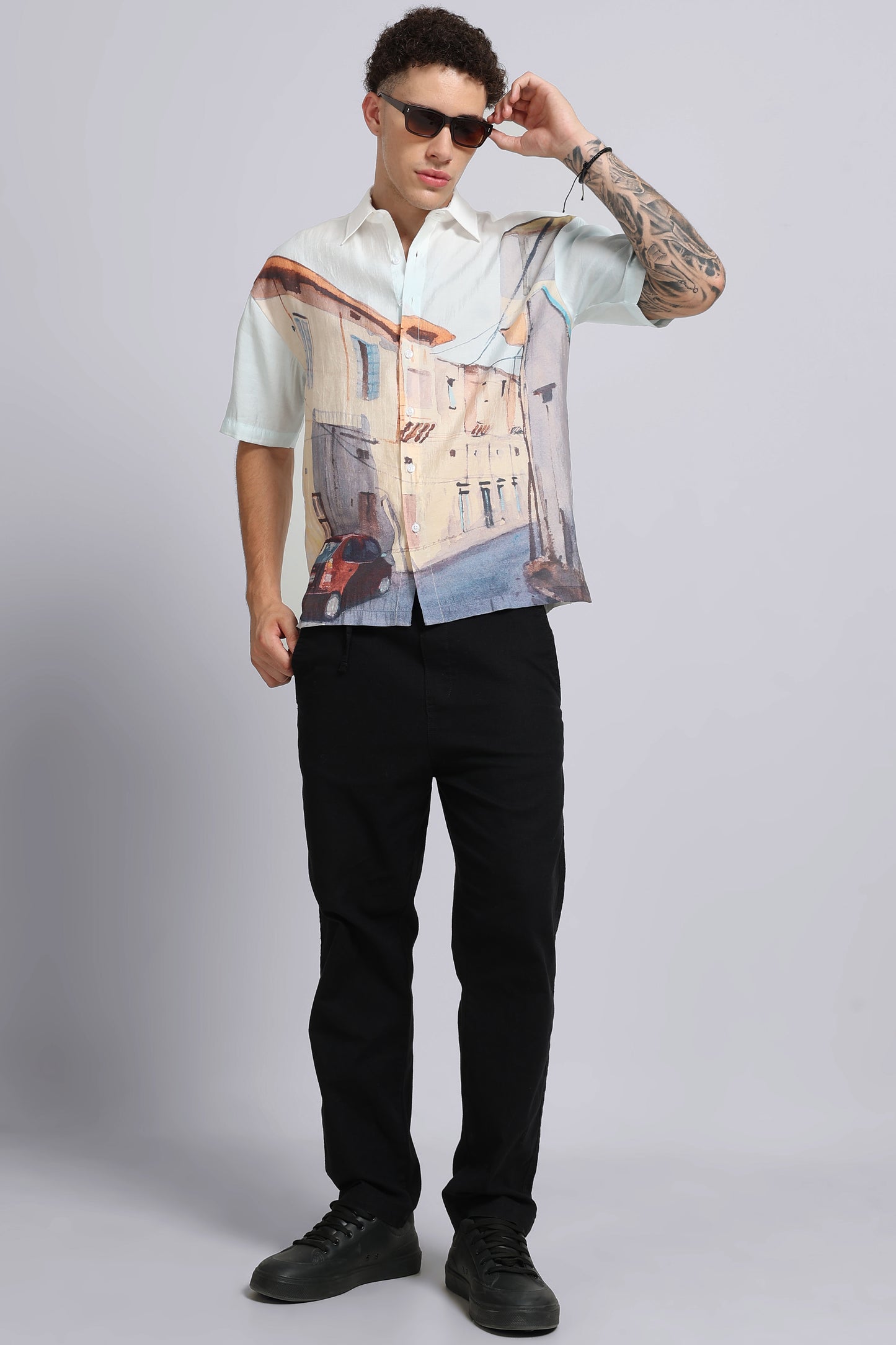 "Red Car" Oversized Print Shirt