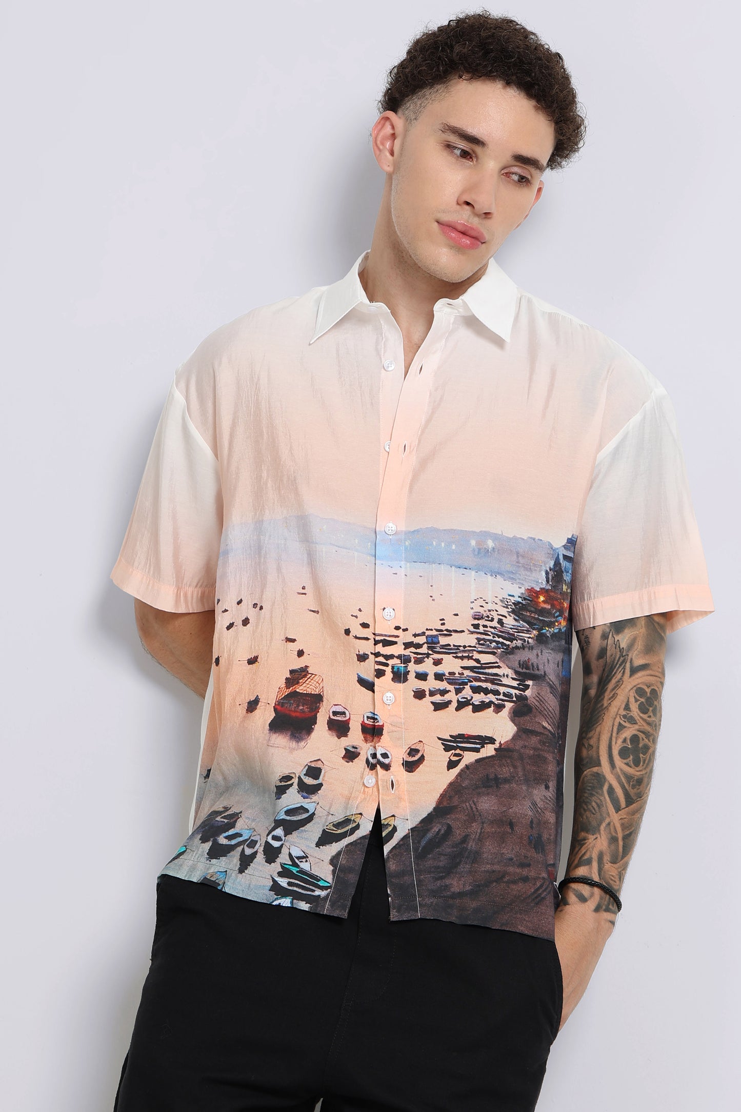 "Twilight Varanasi" Oversized Print Shirt