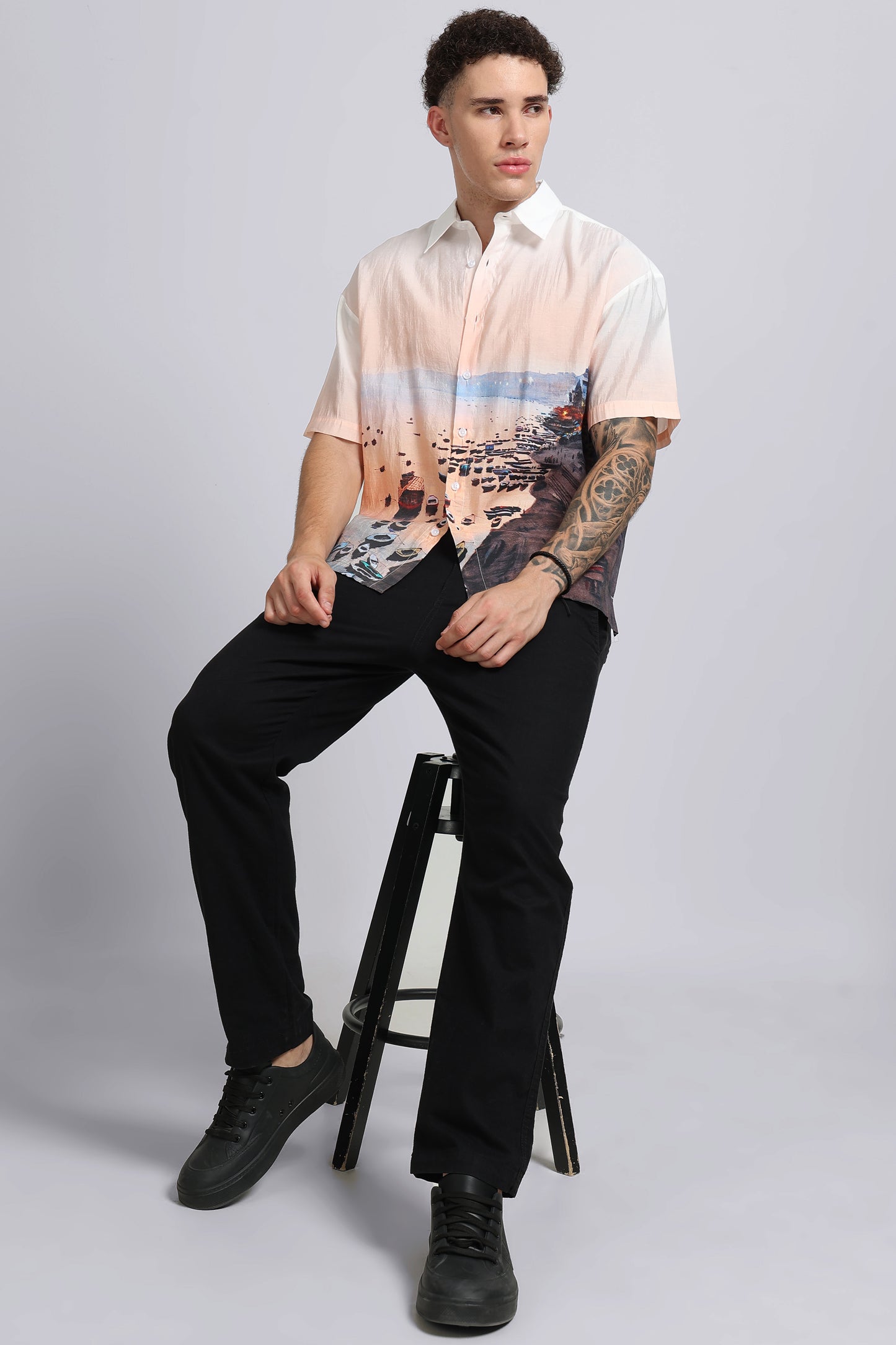 "Twilight Varanasi" Oversized Print Shirt