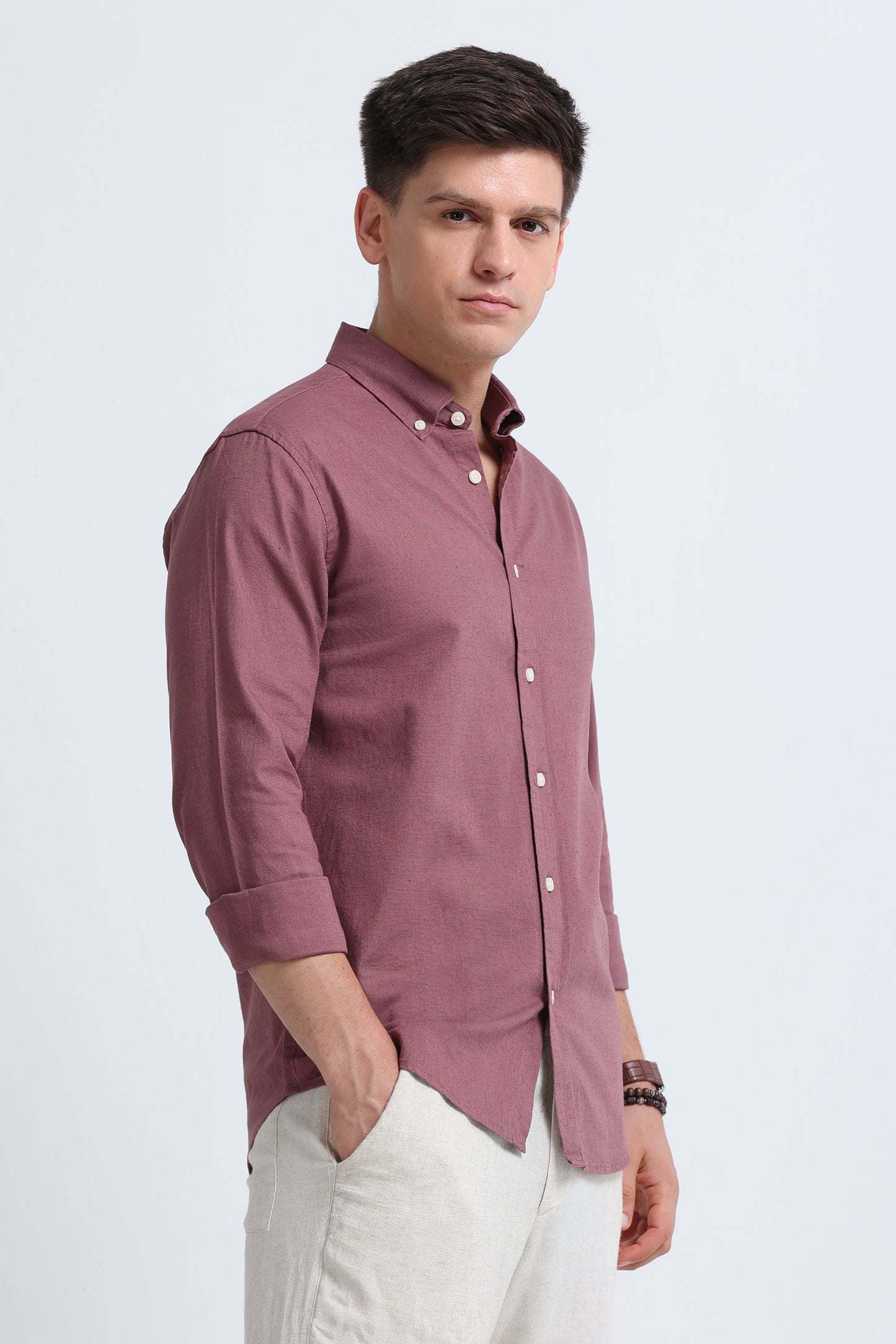 Classic Cotton Linen Button-Down Shirt Dusty Pink
