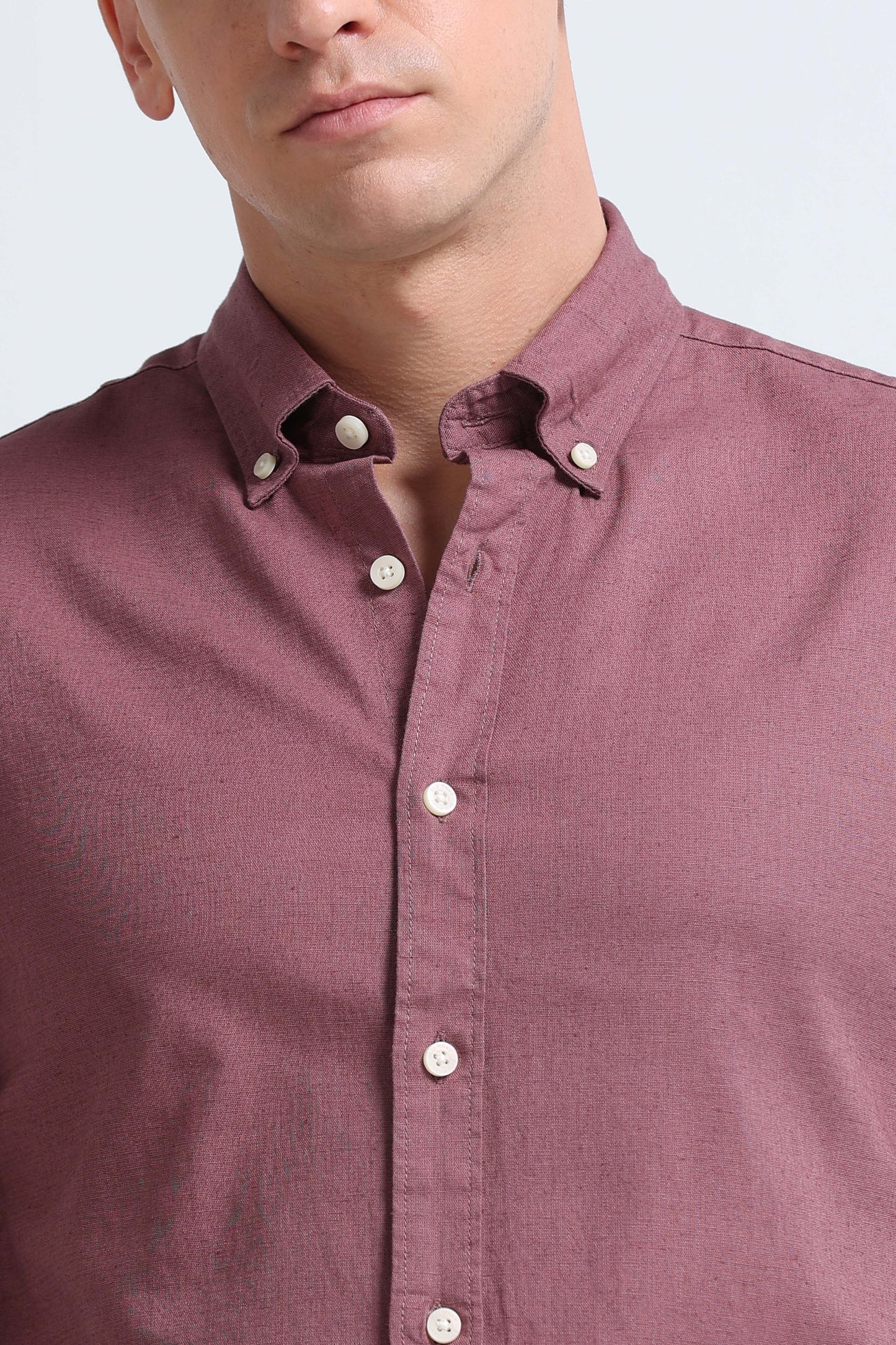 Classic Cotton Linen Button-Down Shirt Dusty Pink