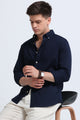 Classic Cotton Linen Button-Down Shirt Navy
