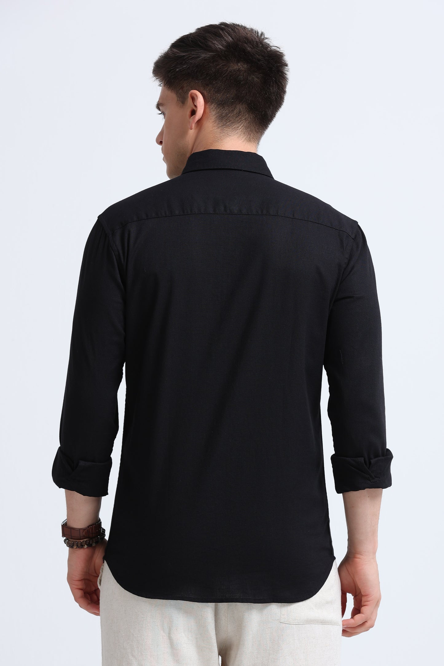 Classic Cotton Linen Button-Down Shirt Black
