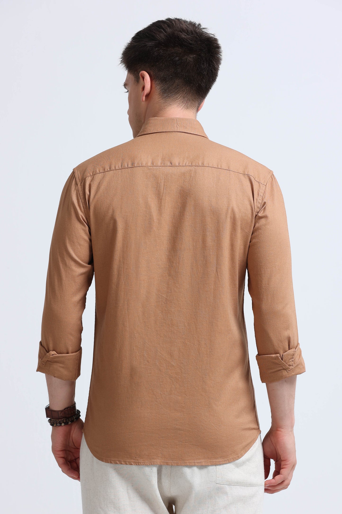 Classic Cotton Linen Button-Down Shirt Mustard Yellow