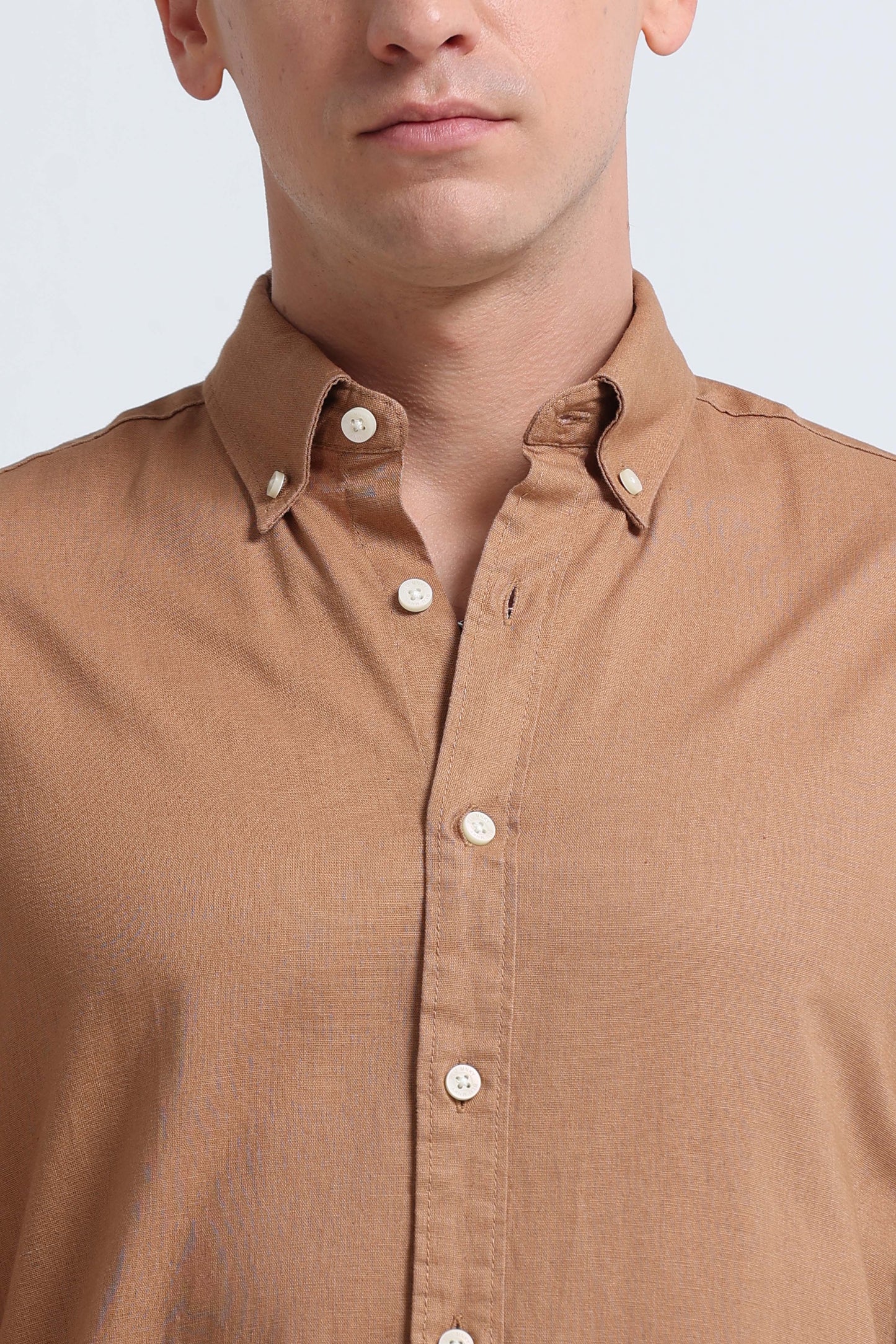 Classic Cotton Linen Button-Down Shirt Mustard Yellow