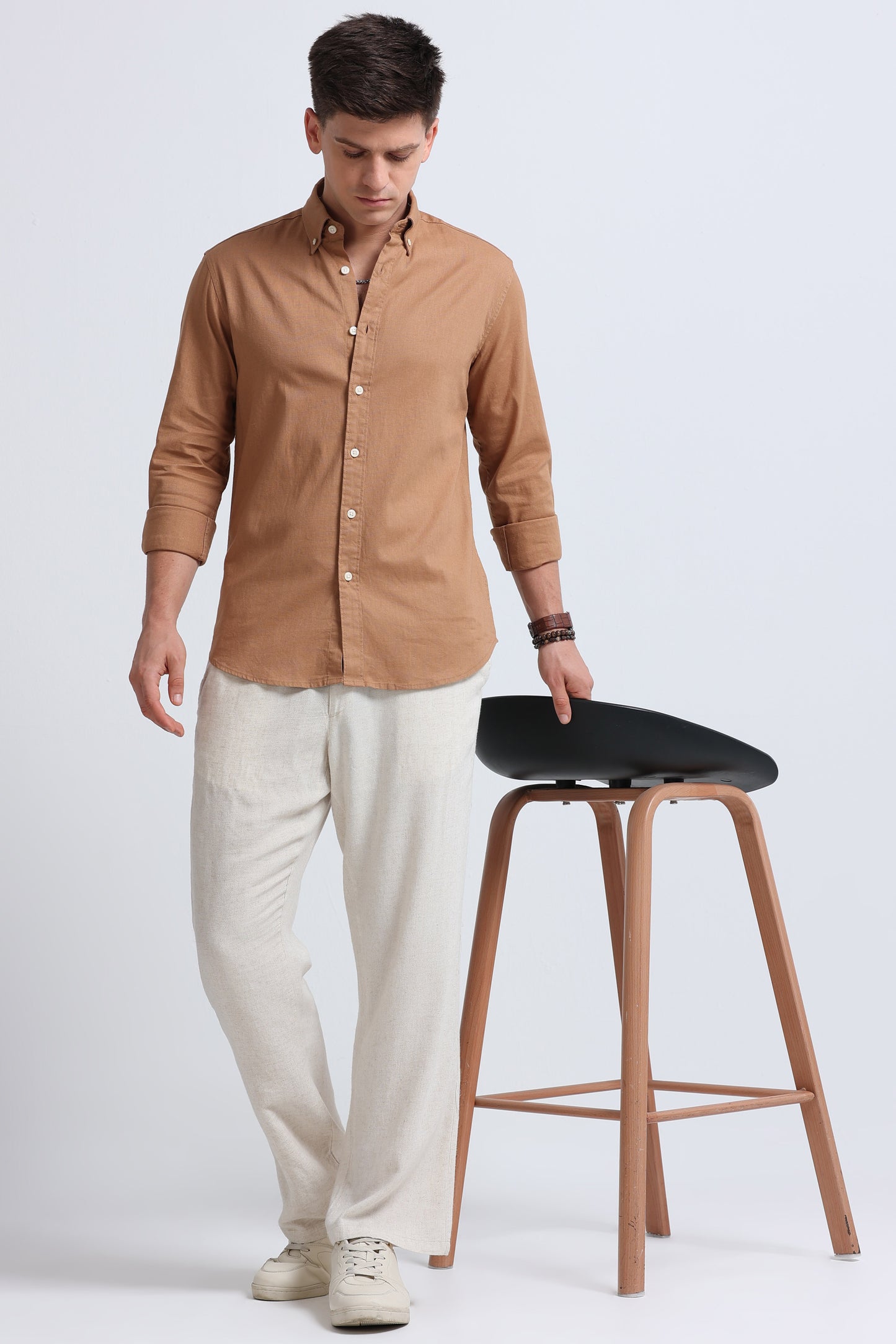 Classic Cotton Linen Button-Down Shirt Mustard Yellow