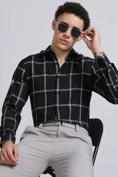 Premium Checked Slim-fit Shirt Black White