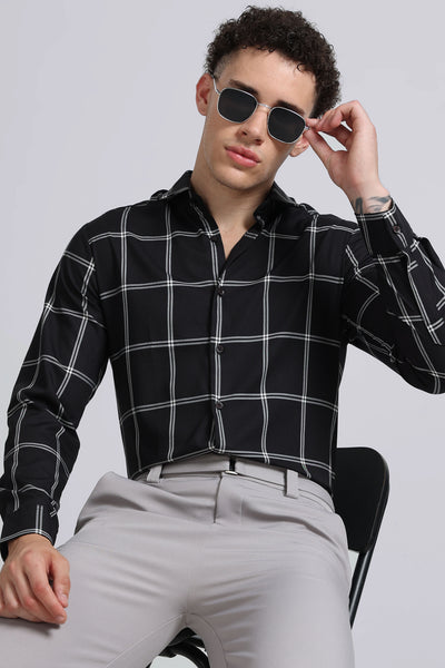 Premium Checked Slim-fit Shirt Black White