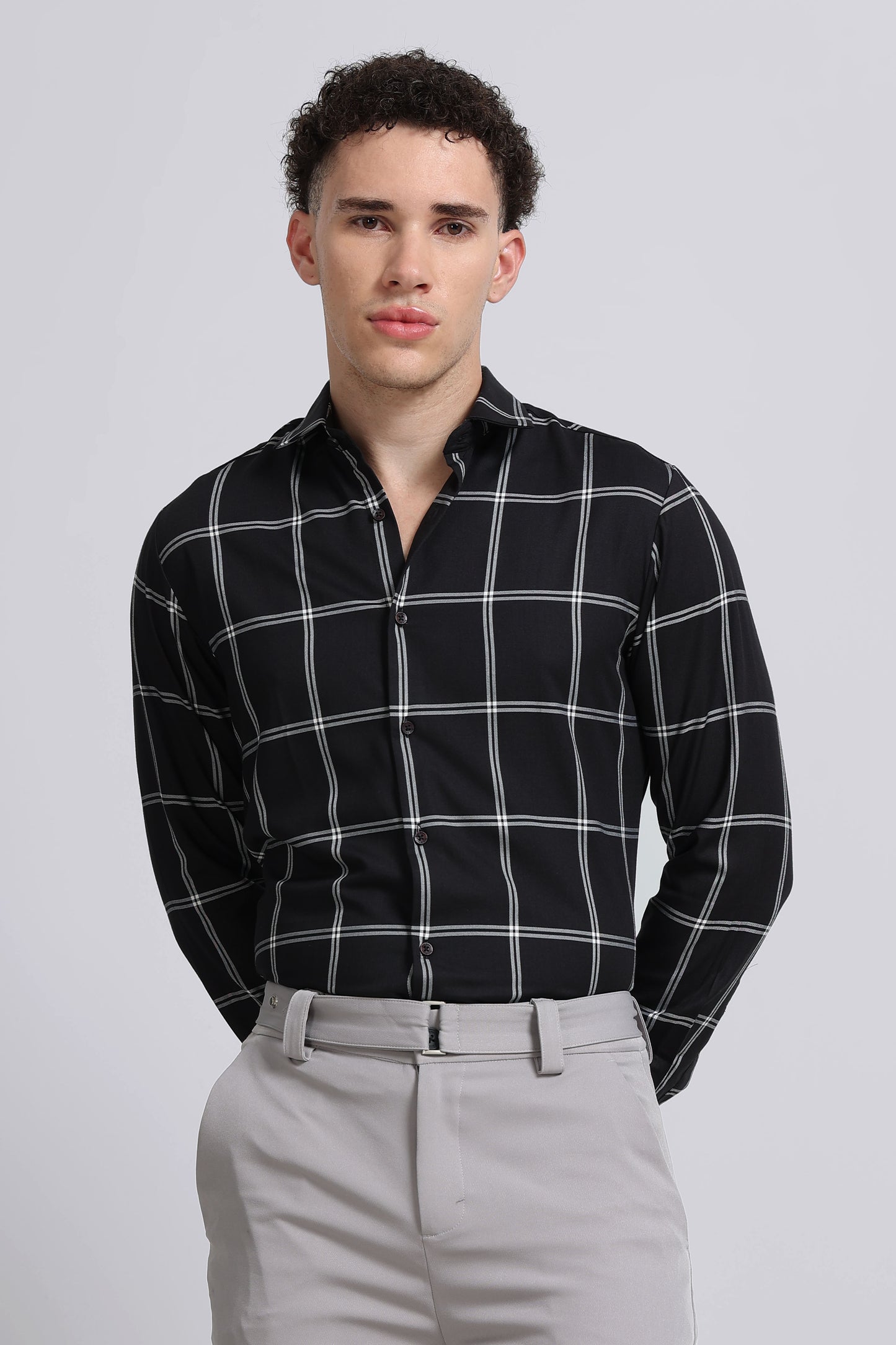 Premium Checked Slim-fit Shirt Black White