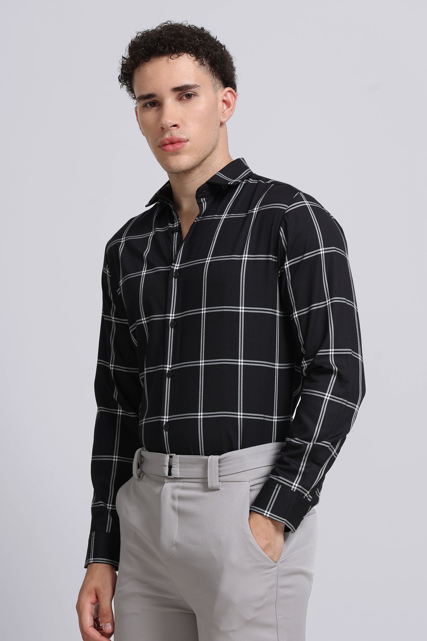 Premium Checked Slim-fit Shirt Black White